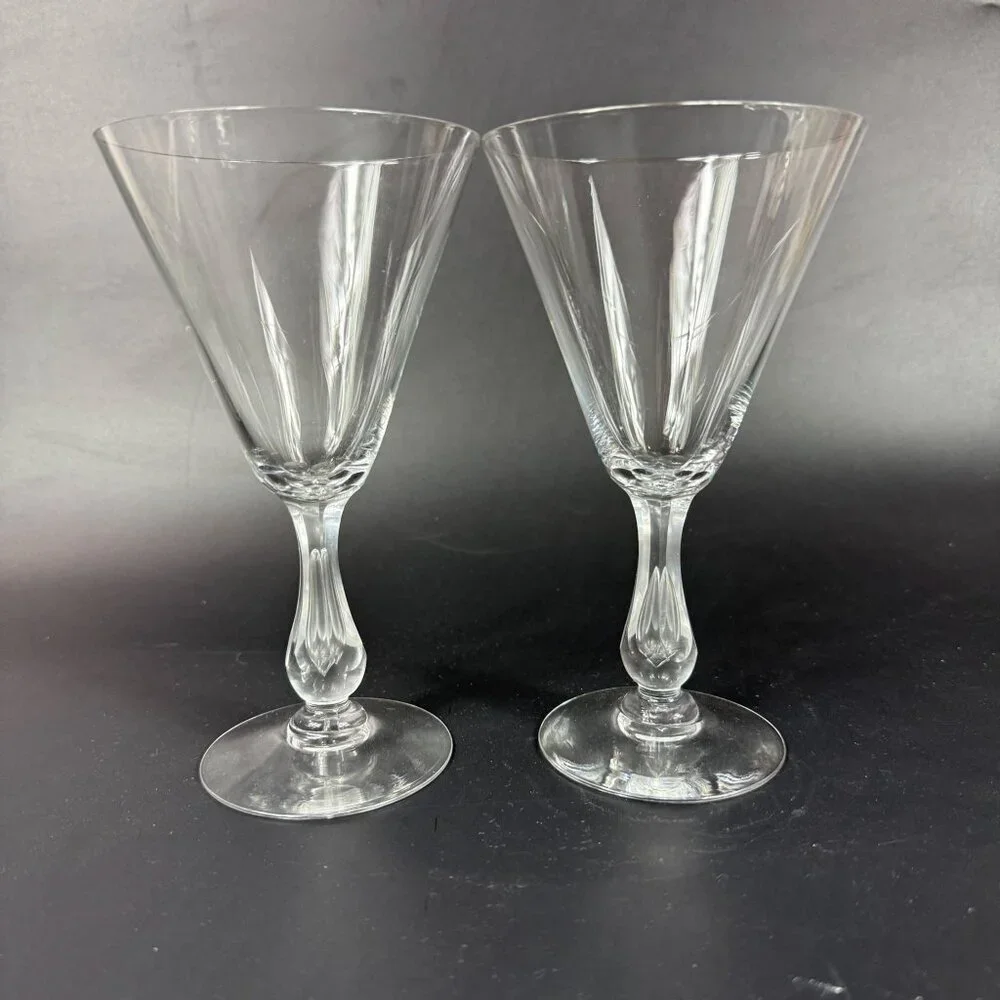 Vintage Kosta Boda Grace Clear Blown Glass Bubble Stem Water Goblets Set Of 2